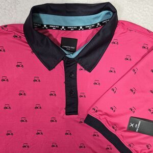 Kenneth Cole Golf Stretch Mens 2XL Performance Pink Polo Shirt Golf Cart Print